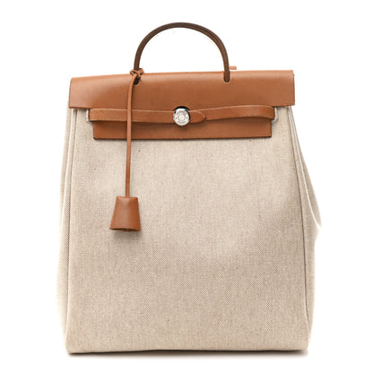Hermes Toile Vache Calfskin Herbag 30 PM Backpack Natural 1 of 10
