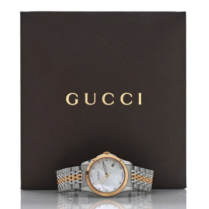 Gucci Stainless Steel Diamond Mother of Pearl 27mm G-Timeless Two Tone Quartz Watch 5 of 5
