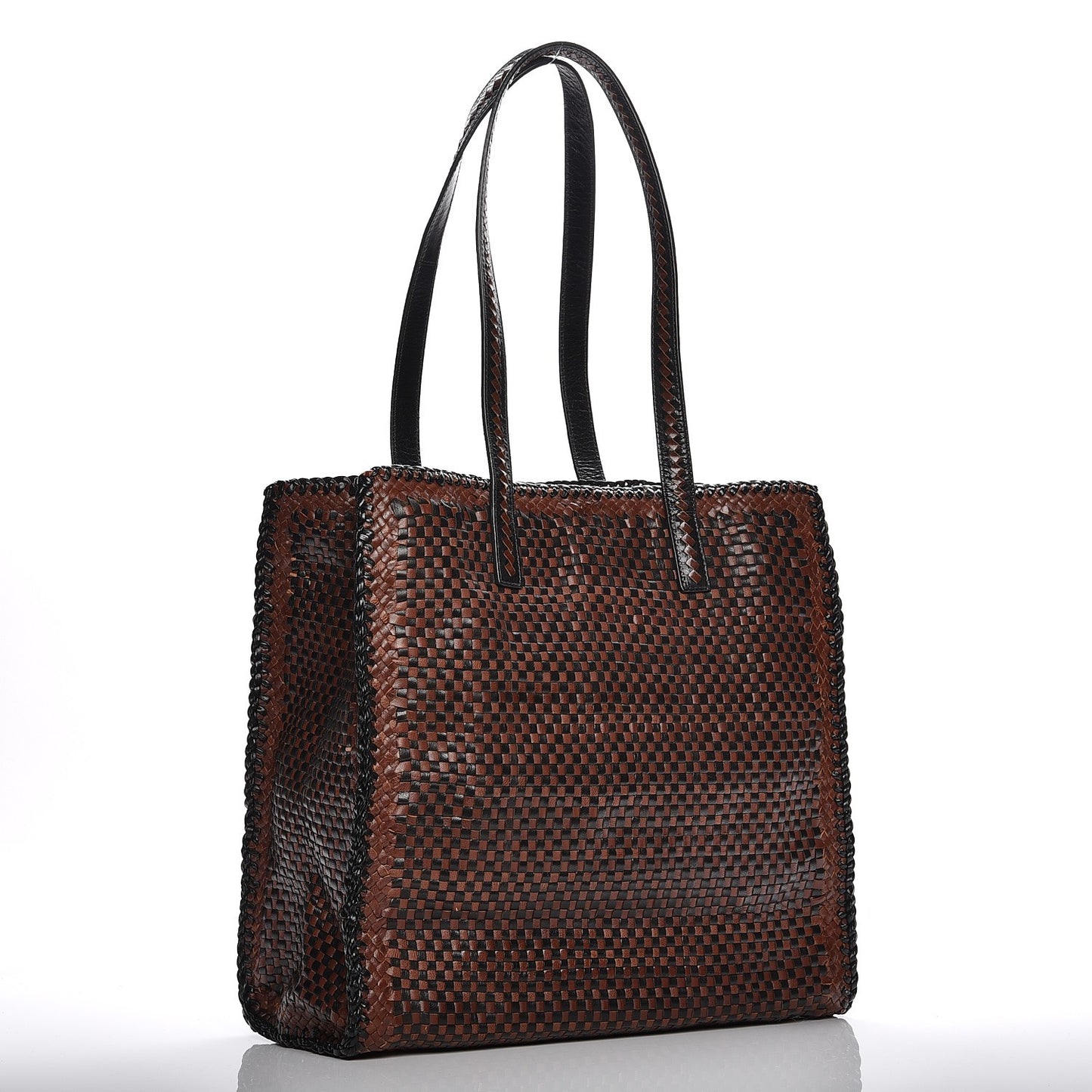Goatskin Woven Shopping Tote Cacao