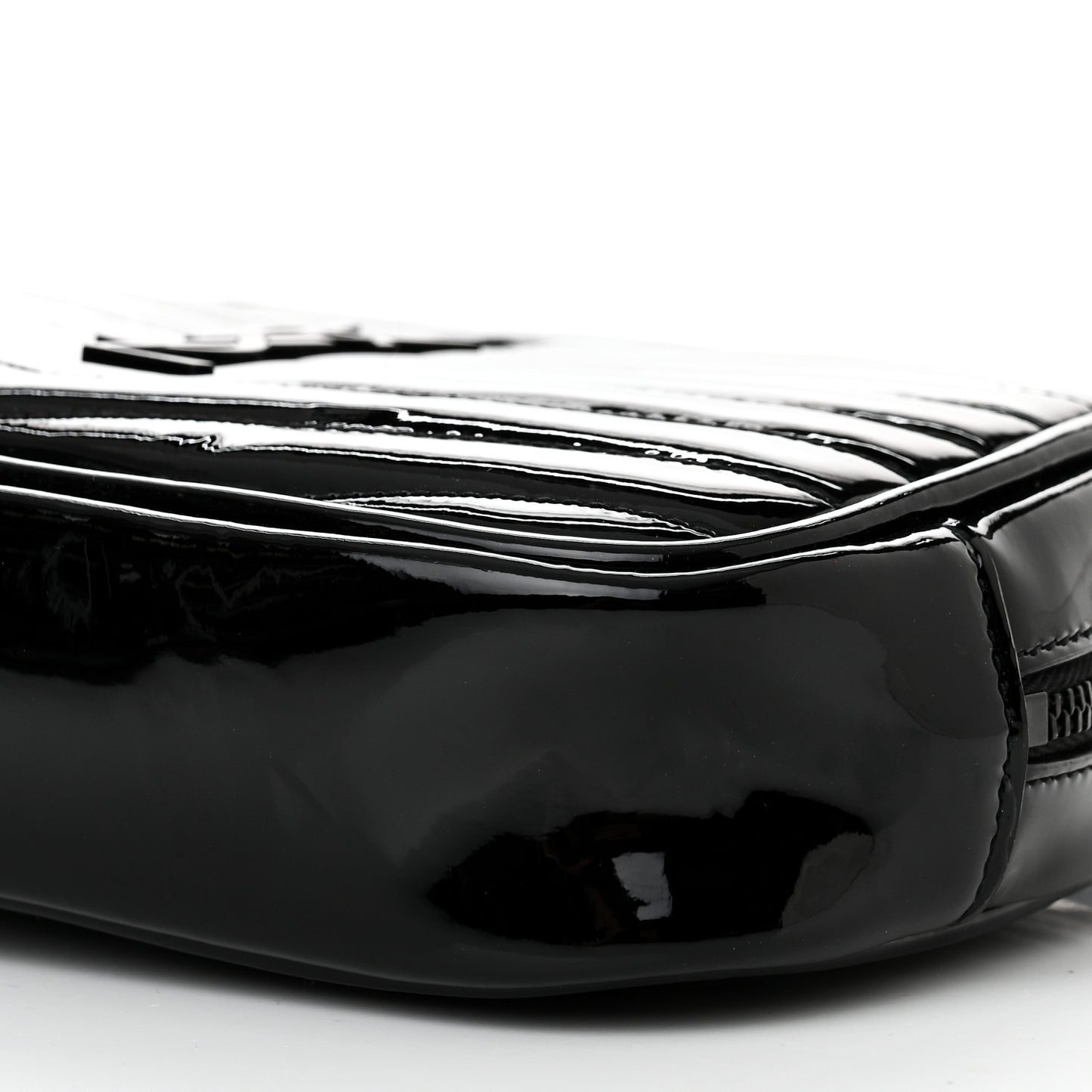 Patent Calfskin Matelasse Monogram Mini Lou Camera Bag Black