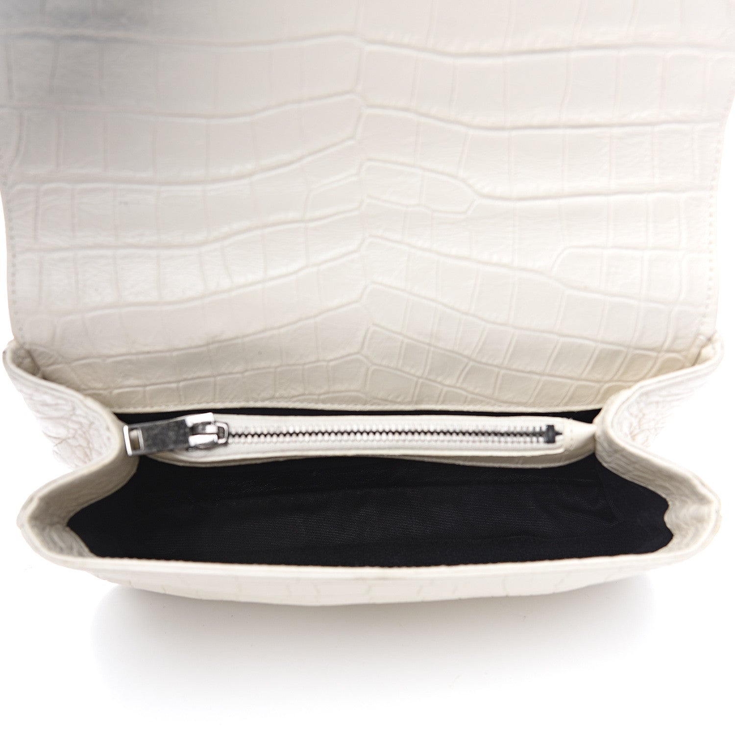 Saint Laurent Calfskin Crocodile Embossed Medium College Monogram Satchel Dove White 4 of 17