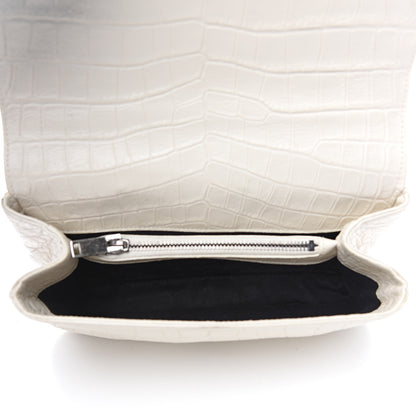 Saint Laurent Calfskin Crocodile Embossed Medium College Monogram Satchel Dove White 4 of 17