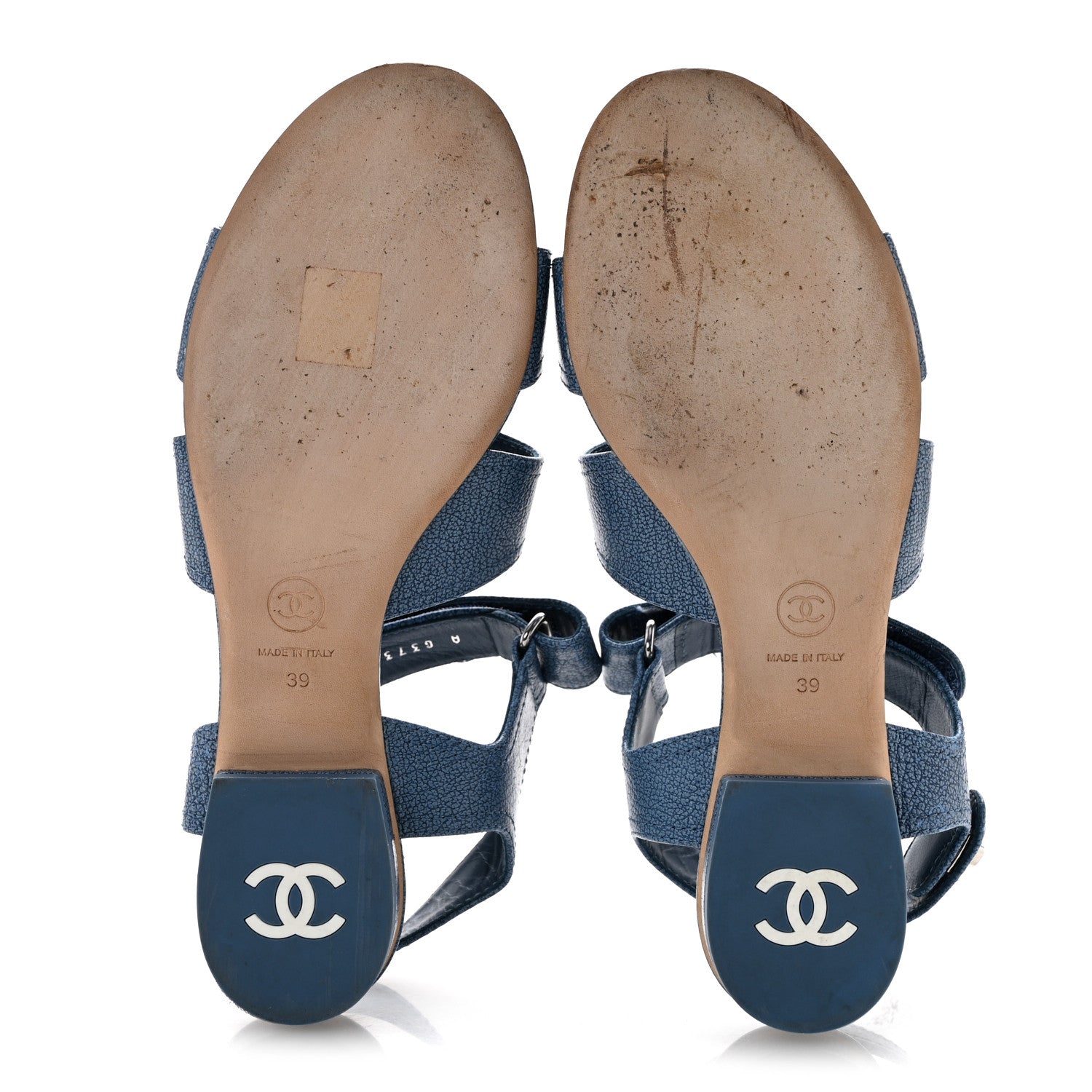 Chanel Iridescent Calfskin Logo CC Turnlock Sandals 39 Blue 6 of 10