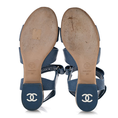 Chanel Iridescent Calfskin Logo CC Turnlock Sandals 39 Blue 6 of 10