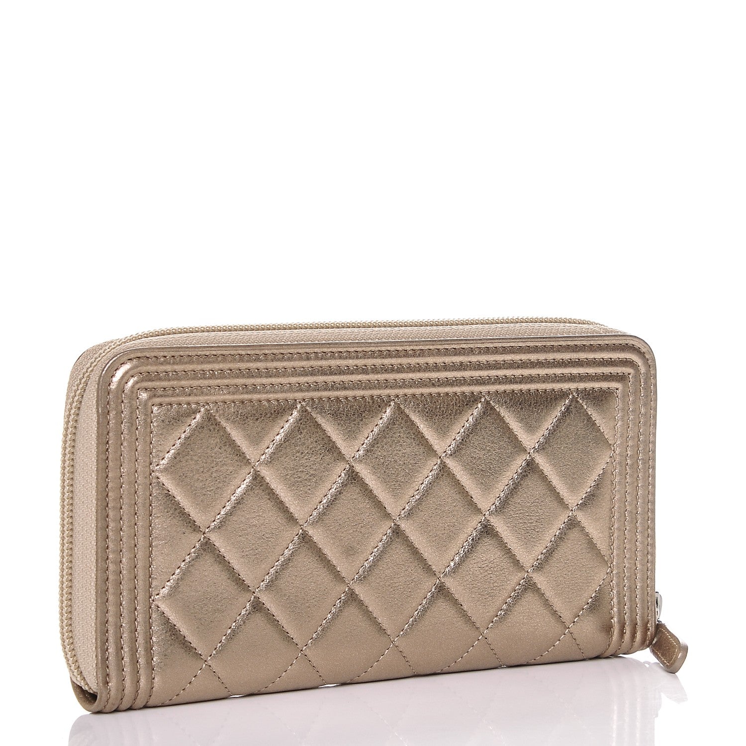 Chanel Metallic Calfskin Quilted Boy Zip Around Wallet Gold 3 of 8