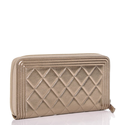 Chanel Metallic Calfskin Quilted Boy Zip Around Wallet Gold 3 of 8