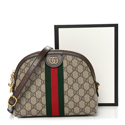 Gucci GG Supreme Monogram Textured Dollar Calfskin Web Small Ophidia Dome Shoulder Bag Beige Ebony New Acero 11 of 11