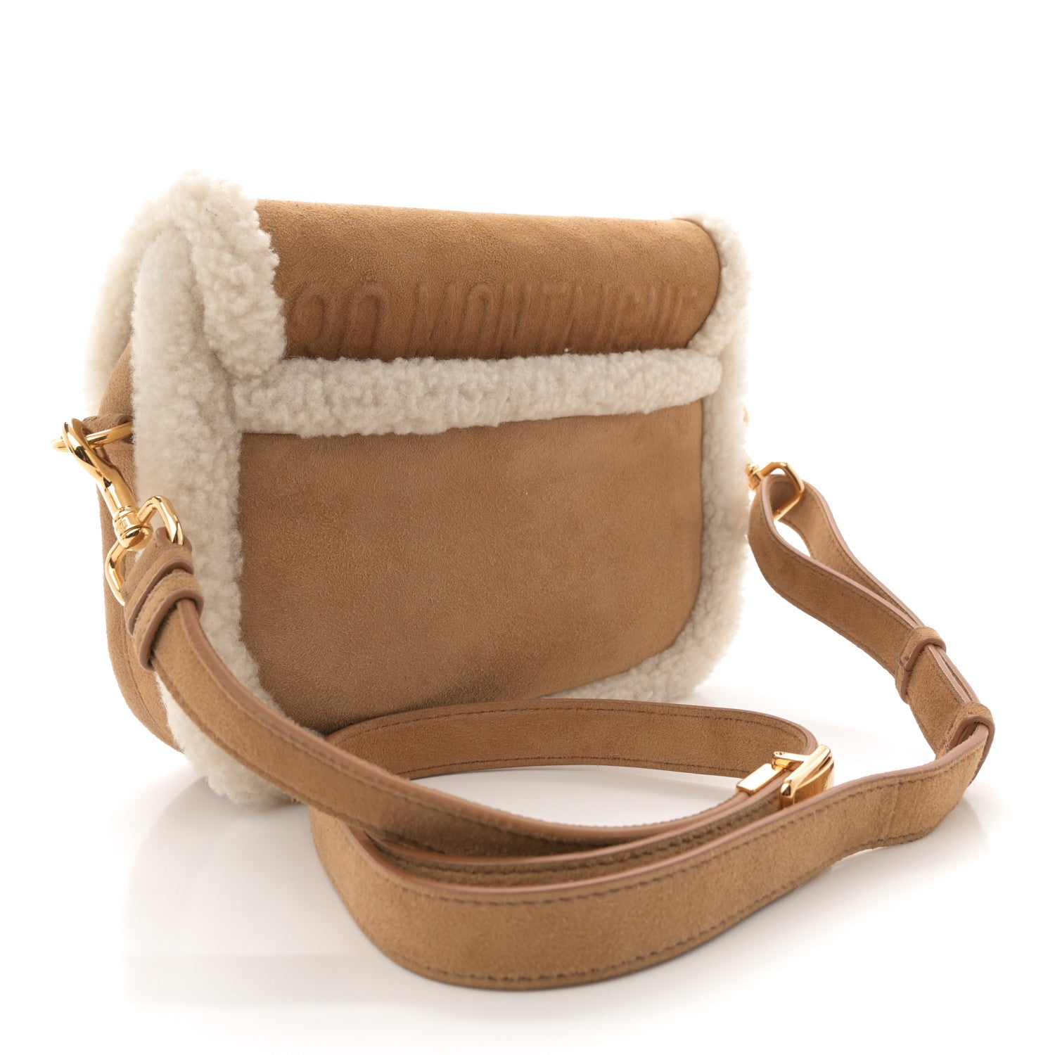 Christian Dior Suede Shearling Medium Bobby Flap Natural 2 of 10