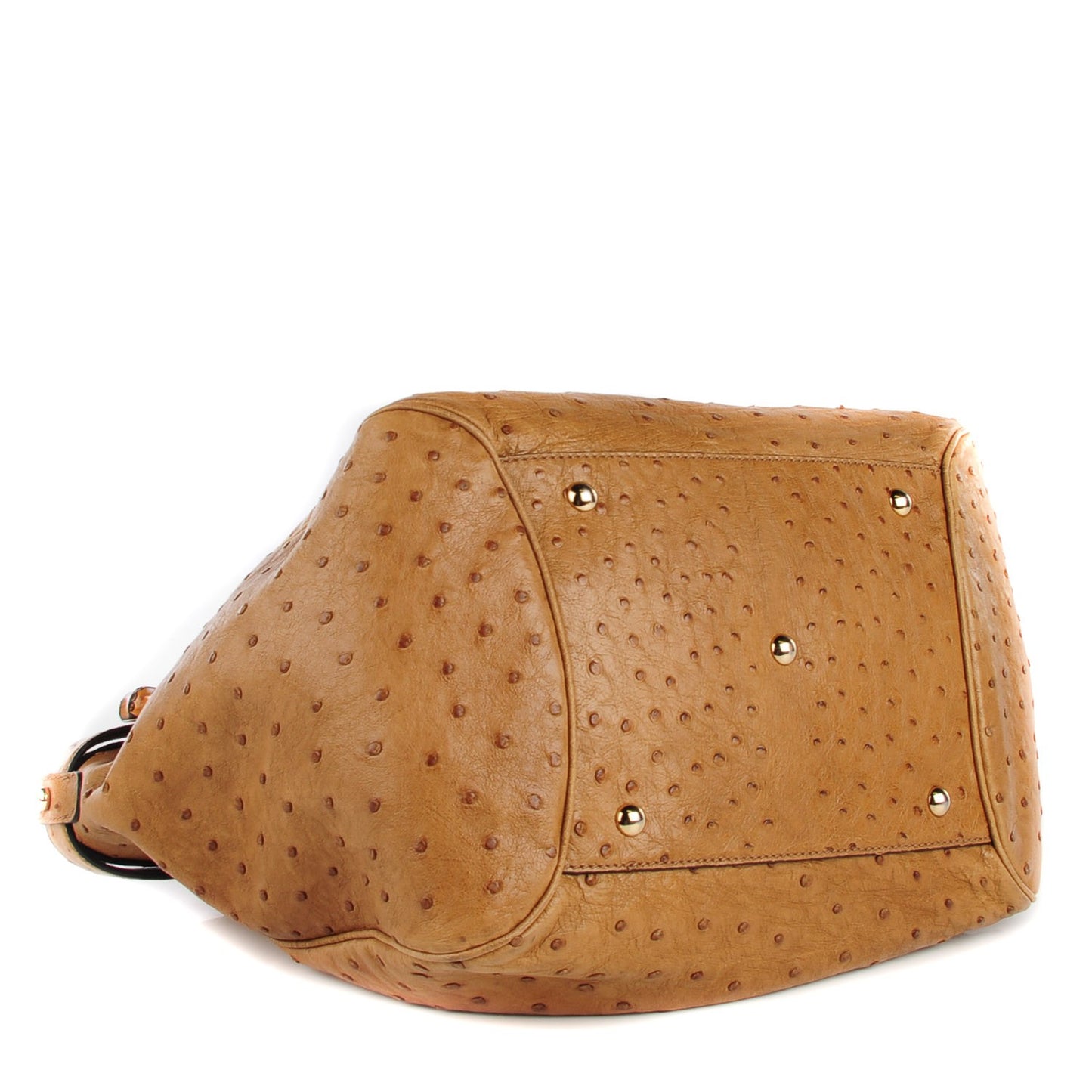 Ostrich Medium Bamboo Buckle Tote Tan