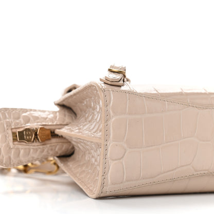 Balenciaga Shiny Supple Calfskin Crocodile Embossed Neo Classic Gold Hardware Nano City Crossbody Light Beige 5 of 6