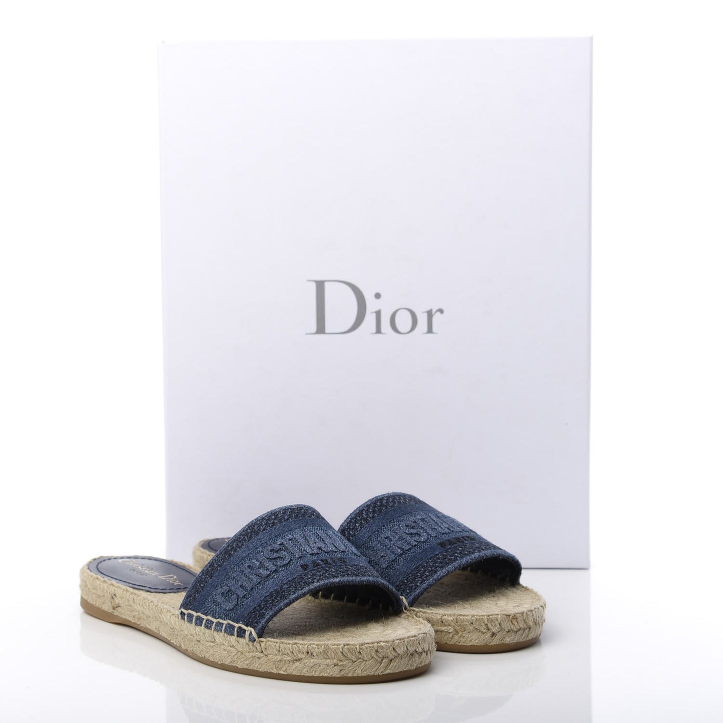 Denim Embroidered Granville Espadrille Flat Slide Sandals 37