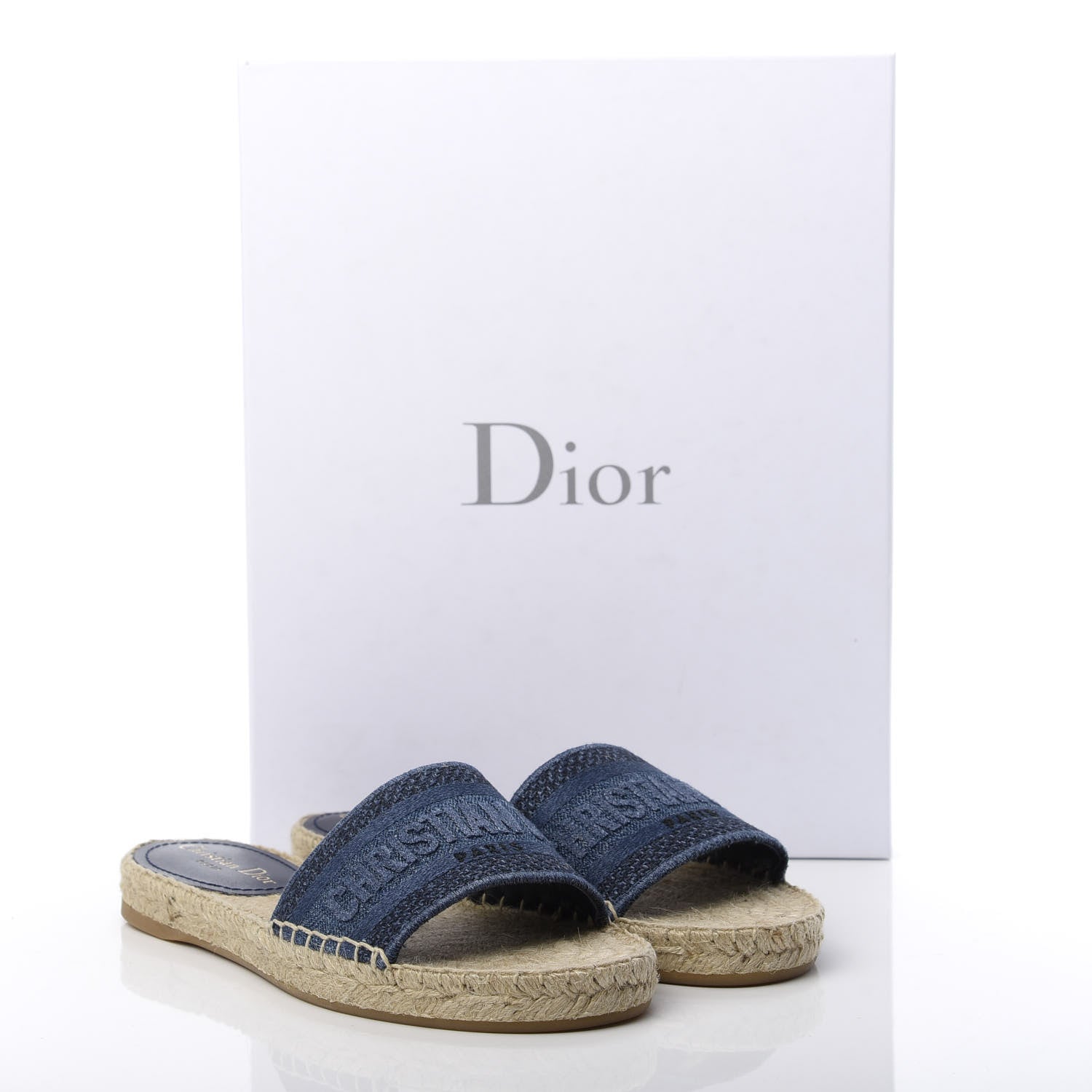 Christian Dior Denim Embroidered Granville Espadrille Flat Slide Sandals 37 8 of 8