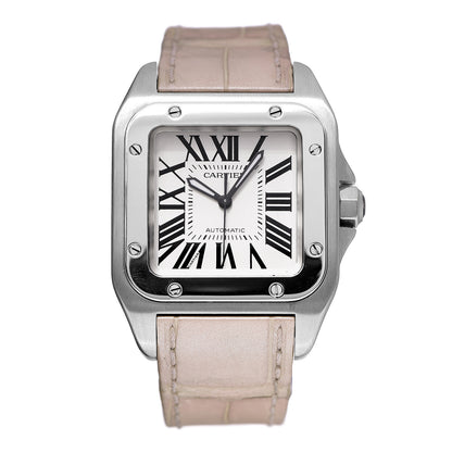 Cartier Stainless Steel Alligator 33mm Santos 100 Automatic Watch Pink 1 of 6