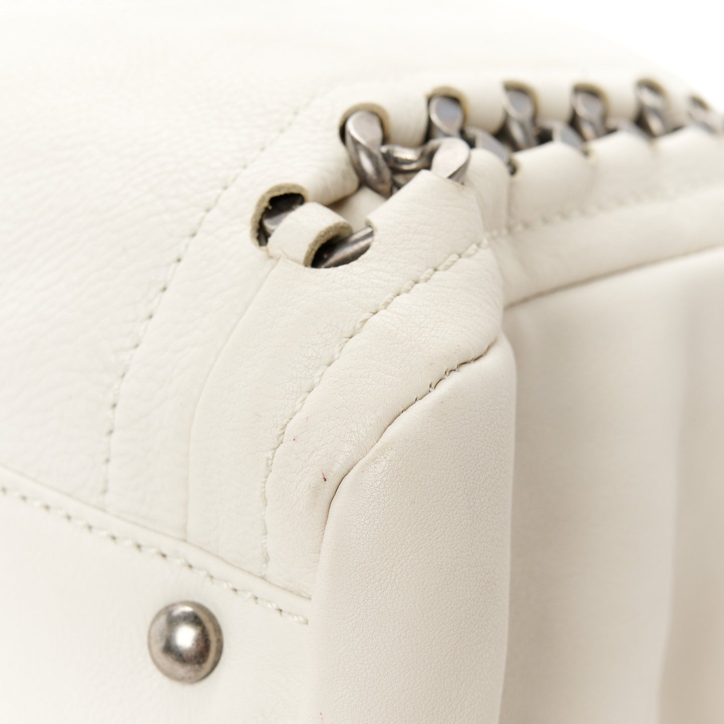 Calfskin East West Modern Chain Tote White