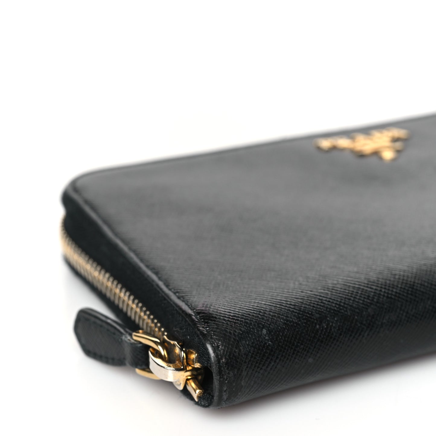 Saffiano Metal Zip Around Wallet Black