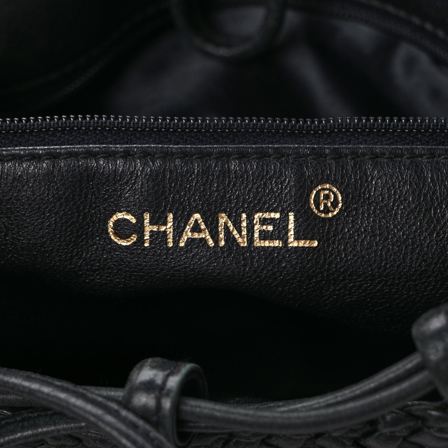 Chanel Lambskin Woven Tortoise Drawstring Pouch Bag Black 5 of 8