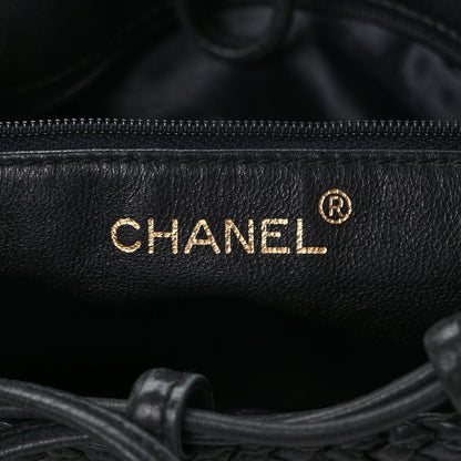 Chanel Lambskin Woven Tortoise Drawstring Pouch Bag Black 5 of 8