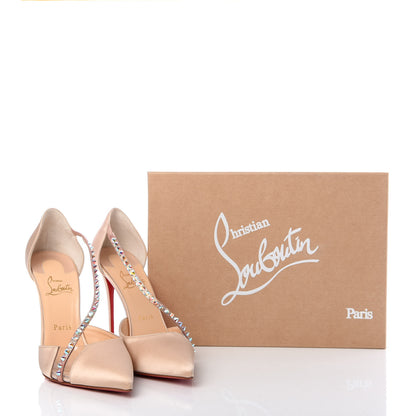 Christian Louboutin Satin PVC Suede Stud Krystal Cross 100 Pumps 40 Nude 10 of 10