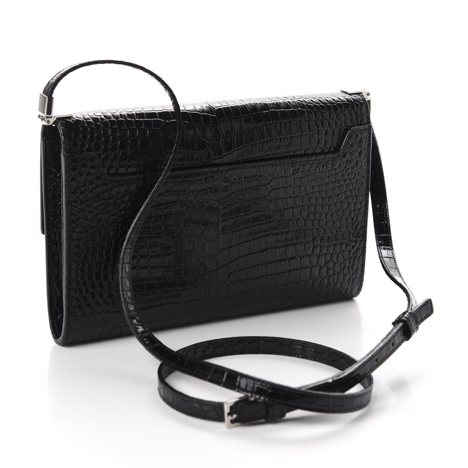 Saint Laurent Calfskin Crocodile Embossed Monogram Mini Uptown Crossbody Black 3 of 10