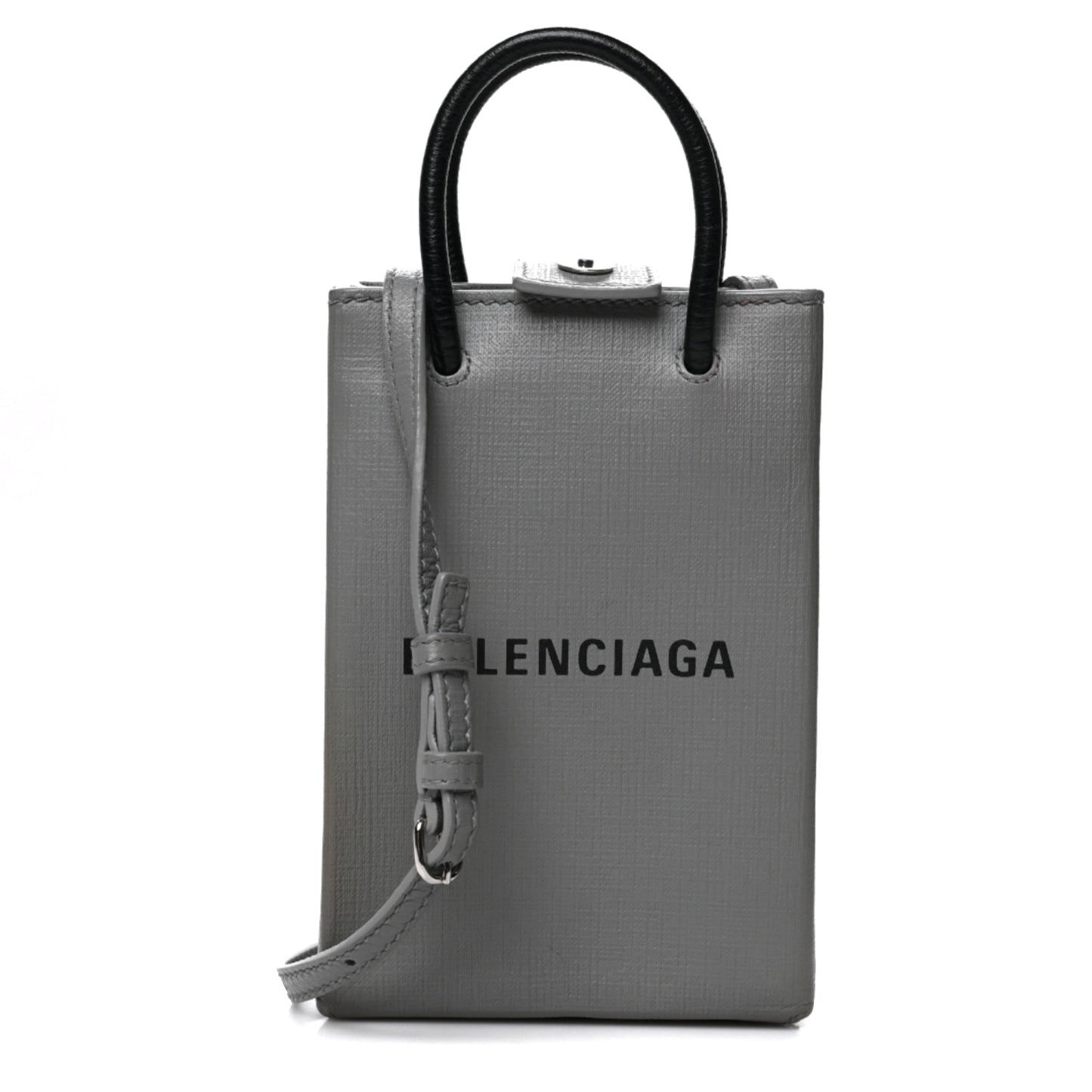 Squared Calfskin Logo Shopping Phone Holder Bag Balenciaga Grey