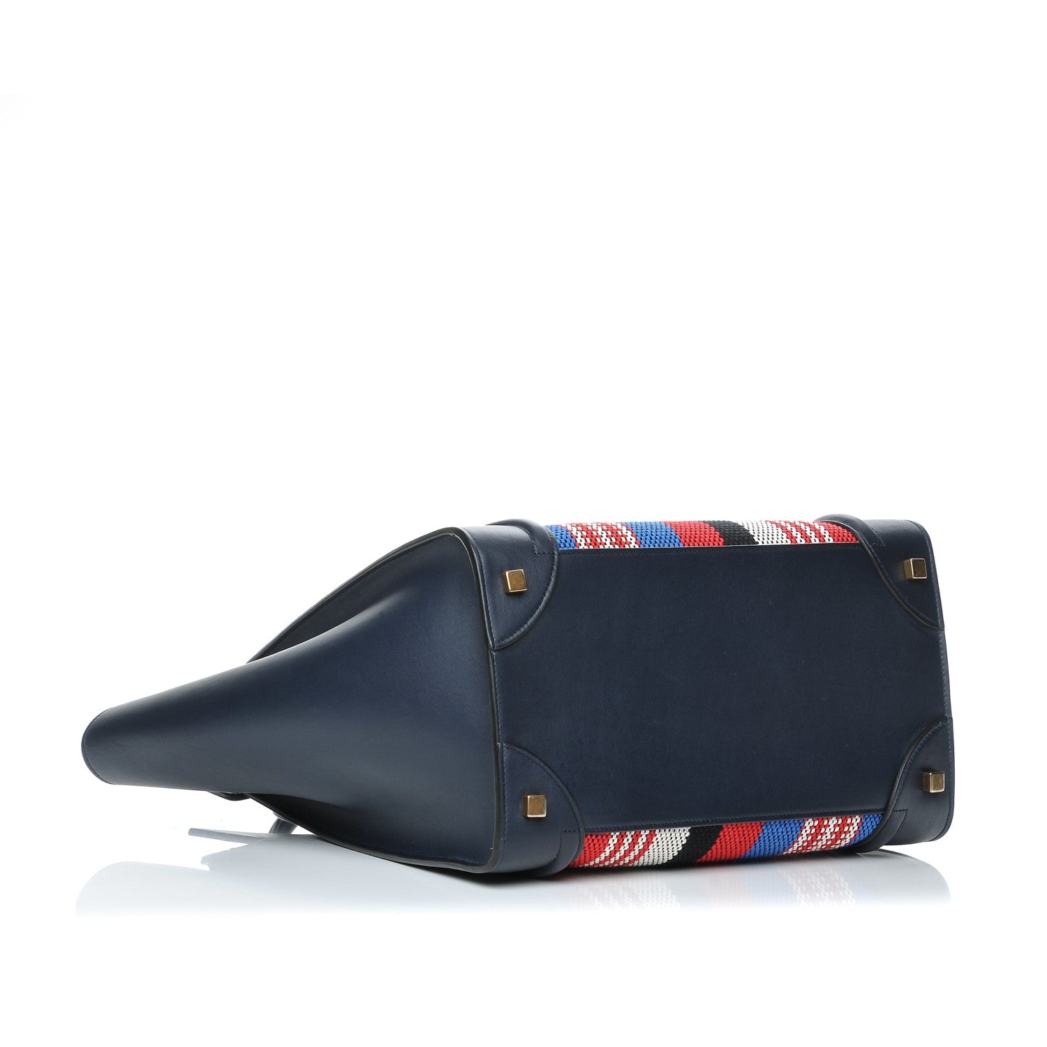 Celine Smooth Calfskin Striped Cotton Canvas Mini Luggage Navy Blue 4 of 7