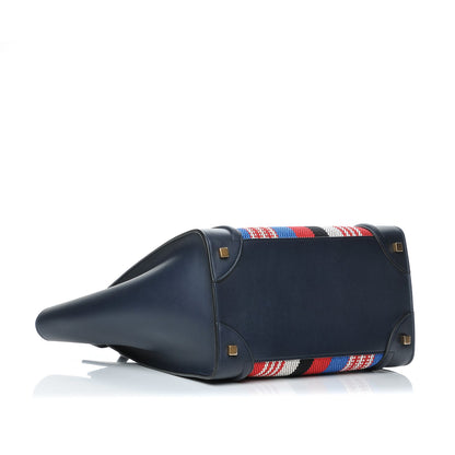 Celine Smooth Calfskin Striped Cotton Canvas Mini Luggage Navy Blue 4 of 7