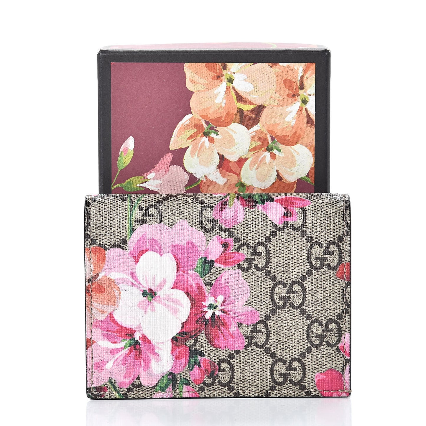GG Supreme Monogram Blooms Card Case Beige Multicolor Dry Rose