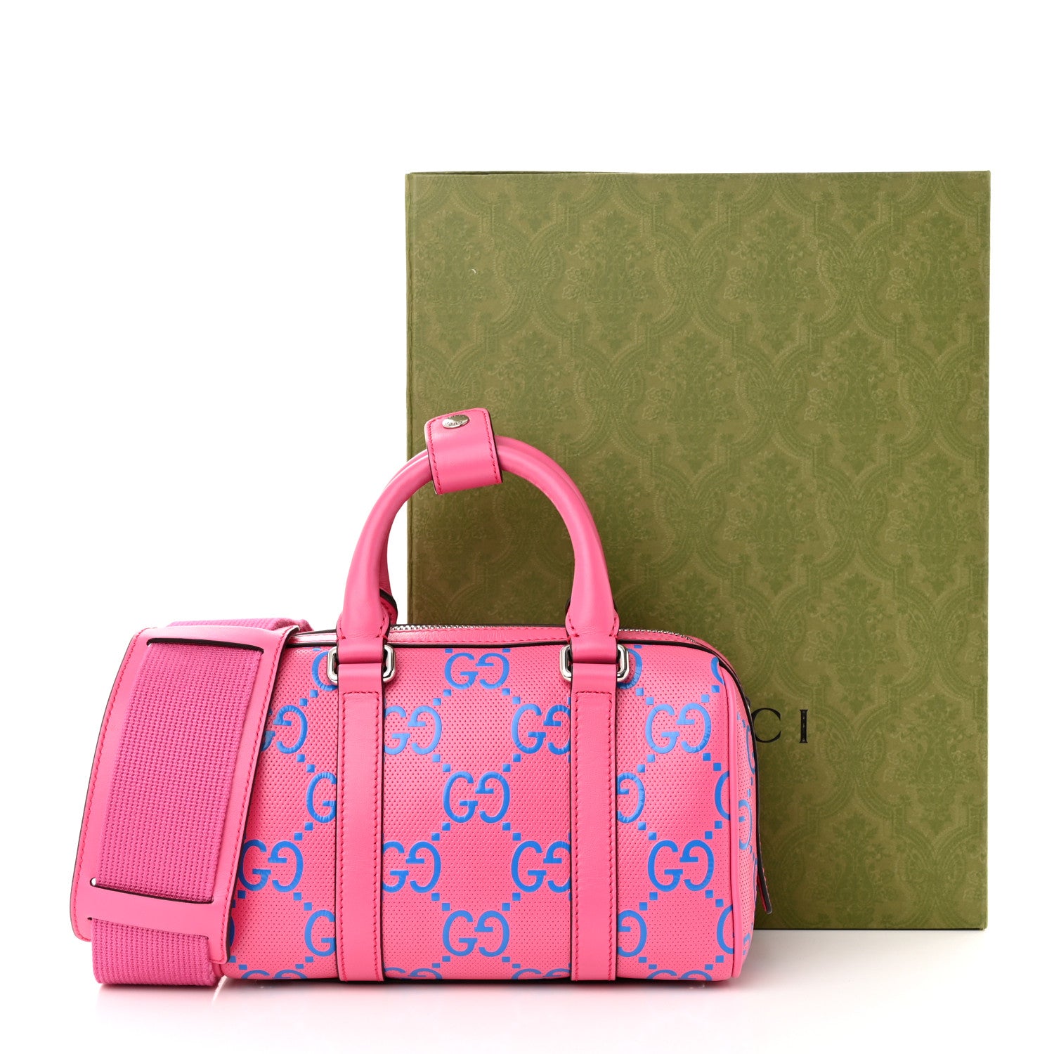 Gucci Calfskin GG Tennis Bi-Color Embossed Mini Duffle Bag Modern Fucsia Modern Blue 11 of 11