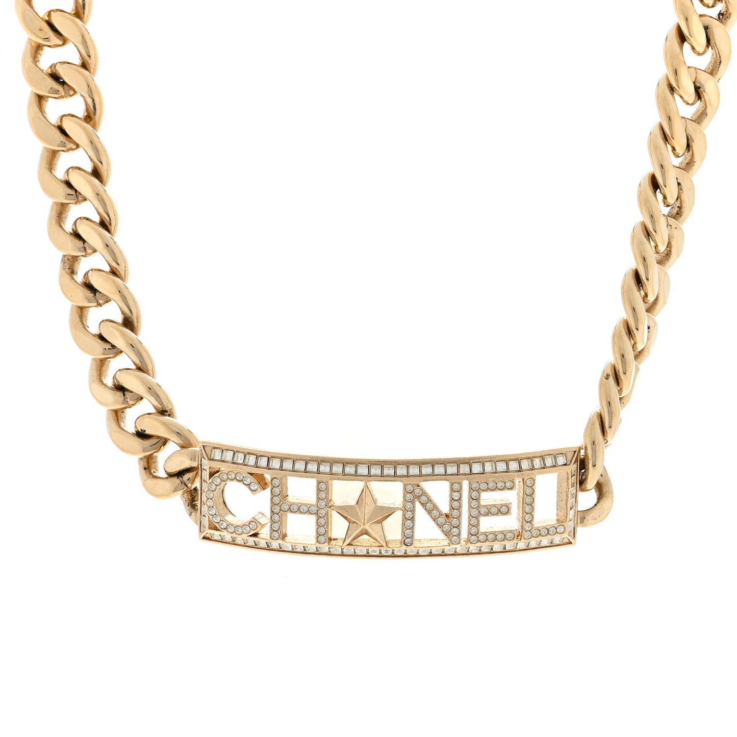 Crystal Chain Short Logo Necklace Gold