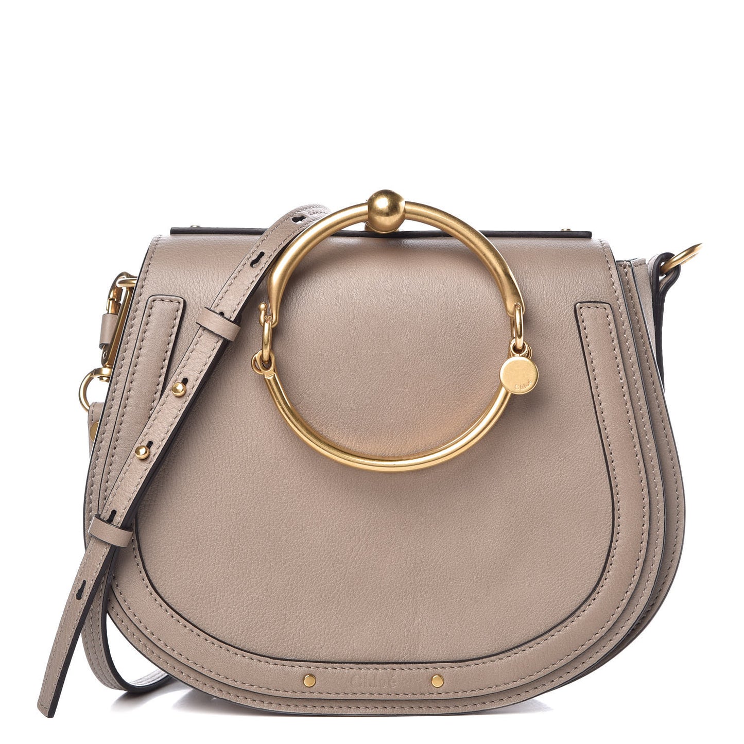 Calfskin Suede Medium Nile Bracelet Bag Motty Grey