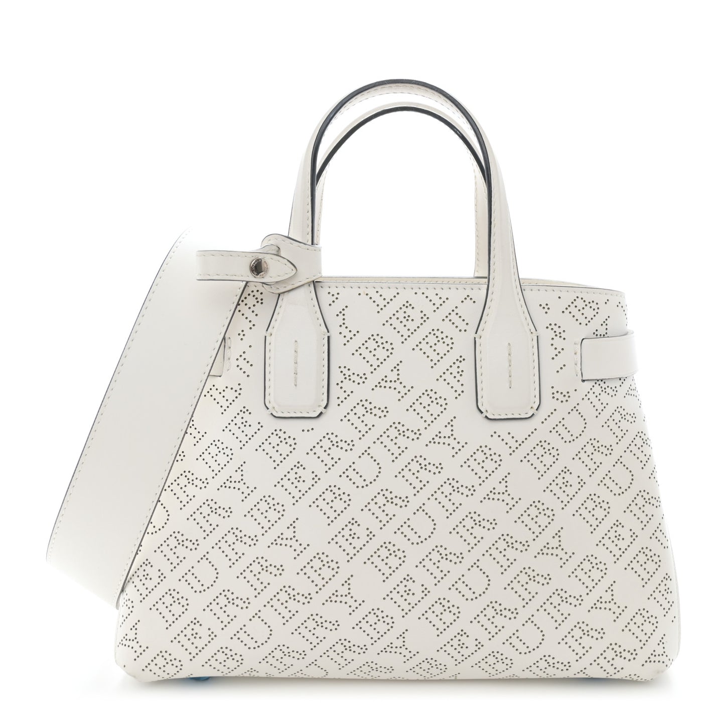 Calfskin Perforated Small Banner Tote Chalk White