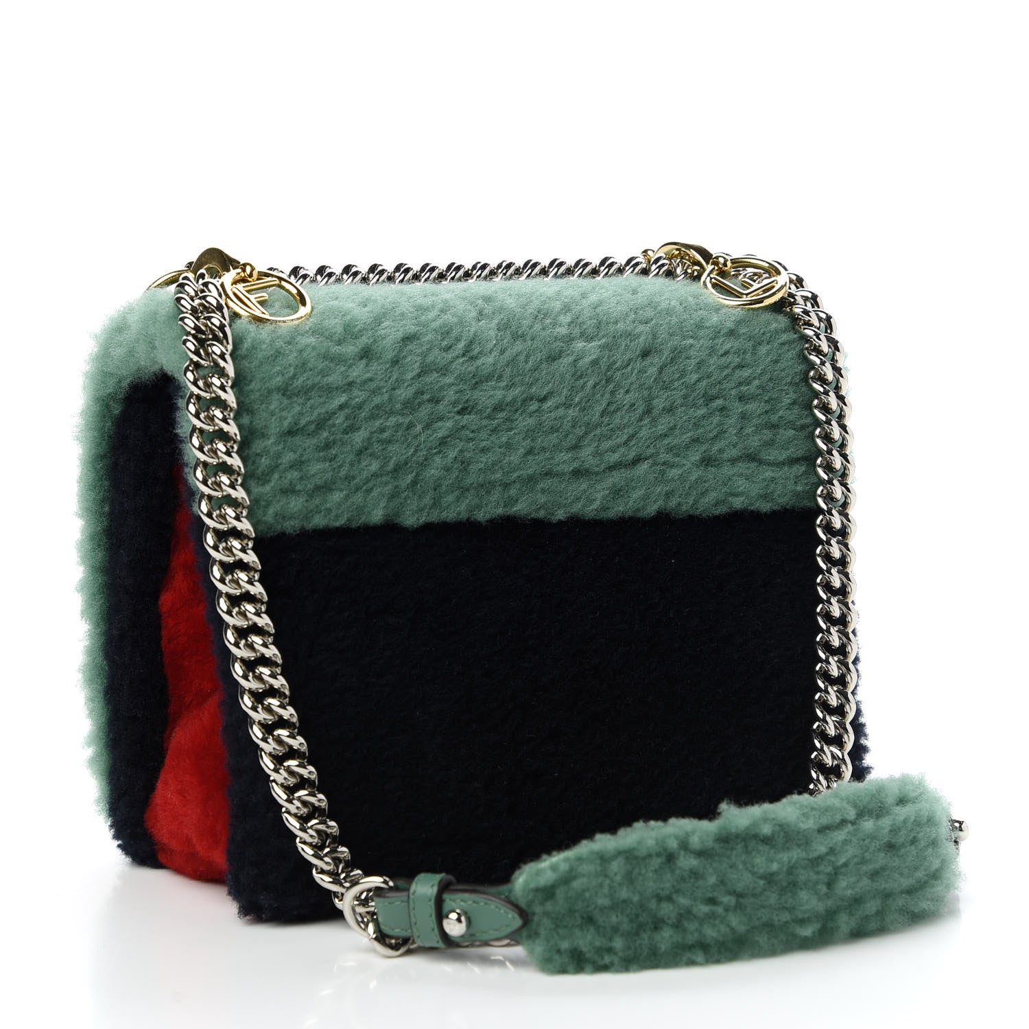 Fendi Shearling Vitello Century F is Fendi Small Kan I Shoulder Bag Verde Acqua Black Mosto 3 of 10