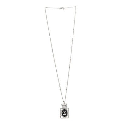 Chanel Crystal CC Perfume Bottle Necklace Black Silver 3 of 5