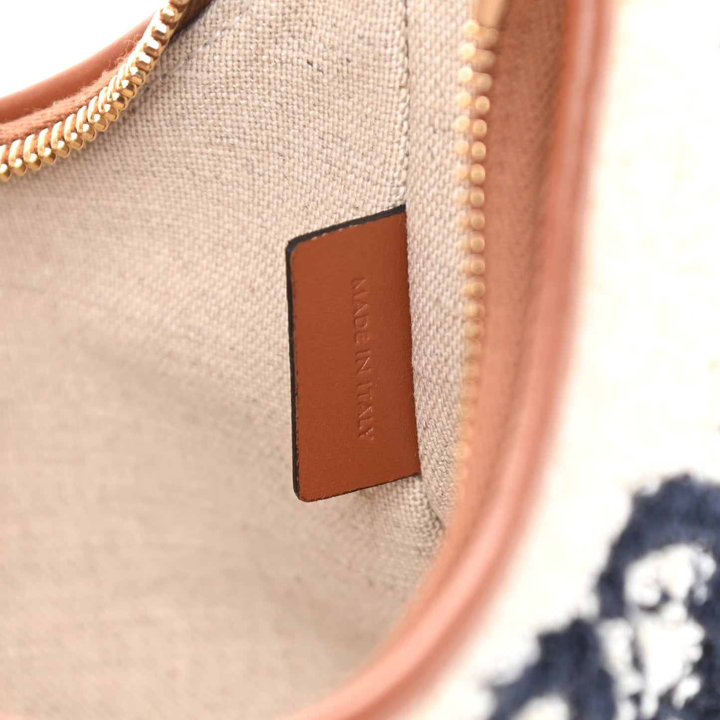 Bouclette Embroidered Ava Triomphe Shoulder Bag Navy Tan