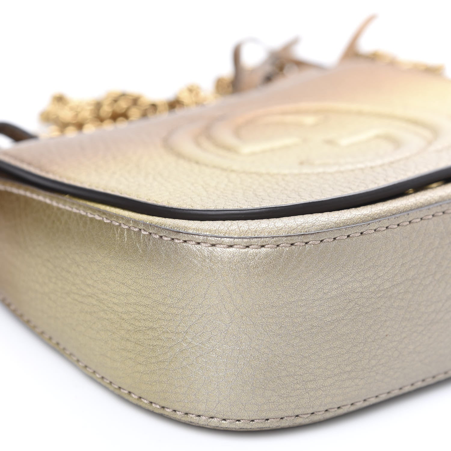 Gucci Metallic Pebbled Calfskin Small Soho Flap Crossbody Gold Ombre 8 of 10