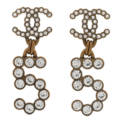 Chanel Metal Crystal City of Lights No 5 Drop Earrings Gold 1 of 4