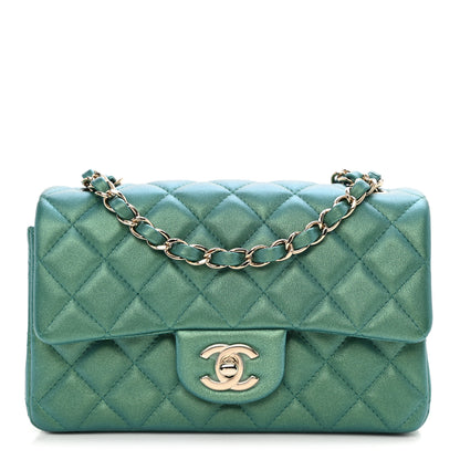 Chanel Iridescent Calfskin Quilted Mini Rectangular Flap Green 1 of 8