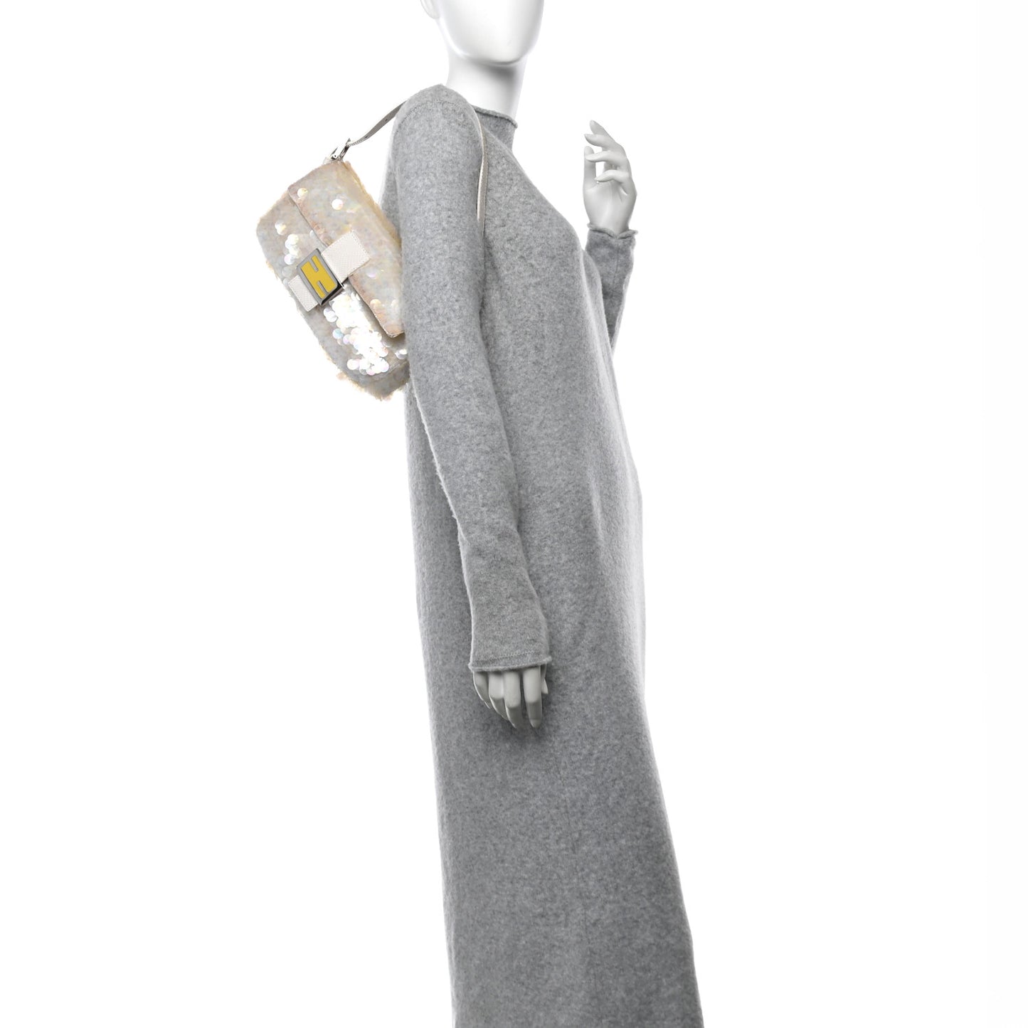 Sequin Paillettes Snakeskin Baguette White