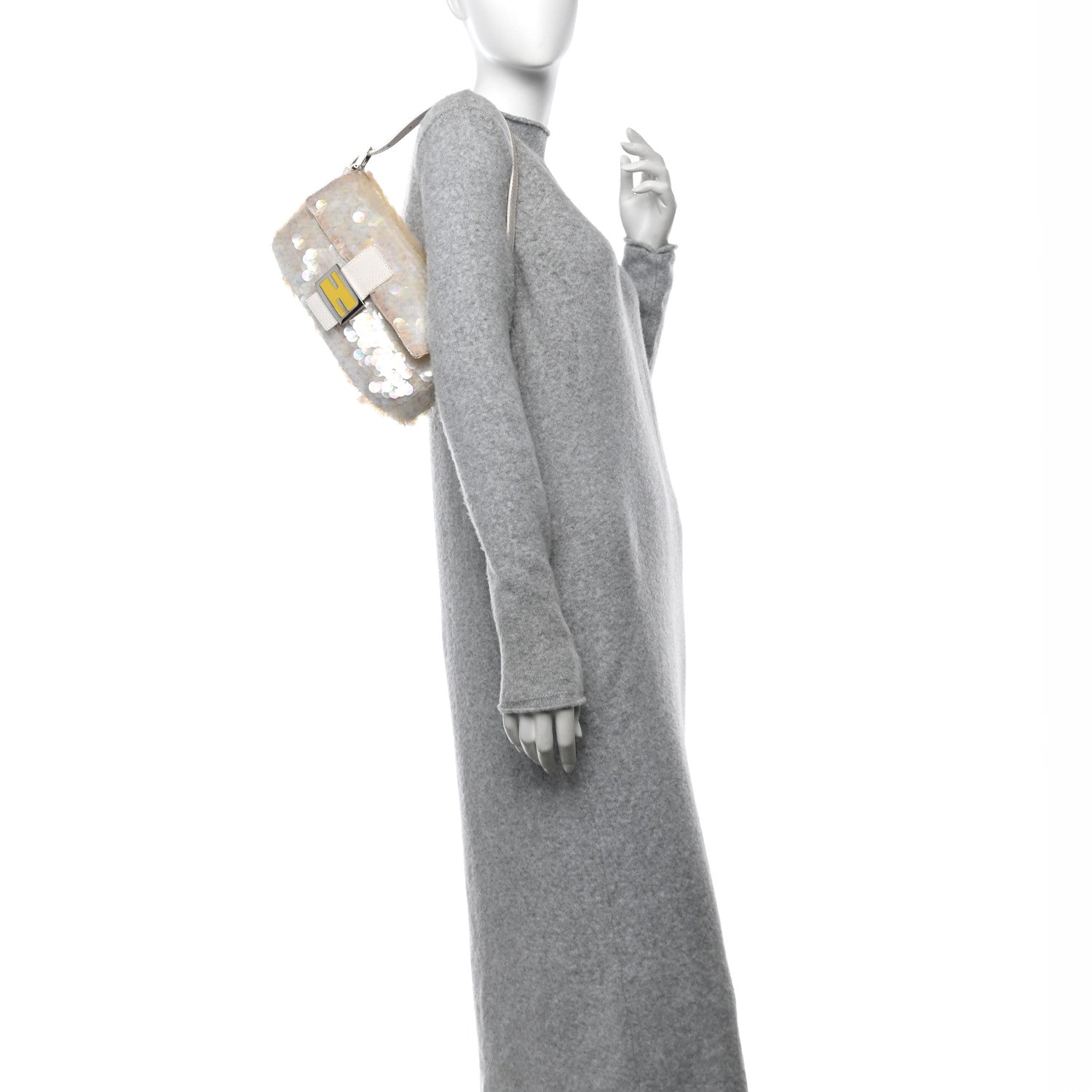 Fendi Sequin Paillettes Snakeskin Baguette White 2 of 11