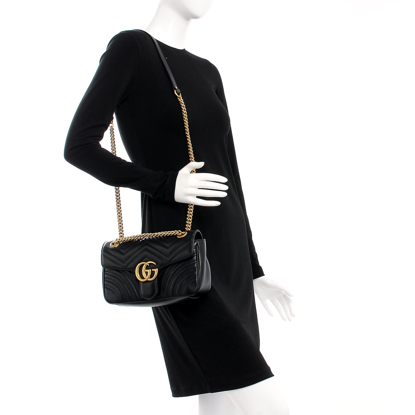 Calfskin Matelasse Small GG Marmont Shoulder Bag Black