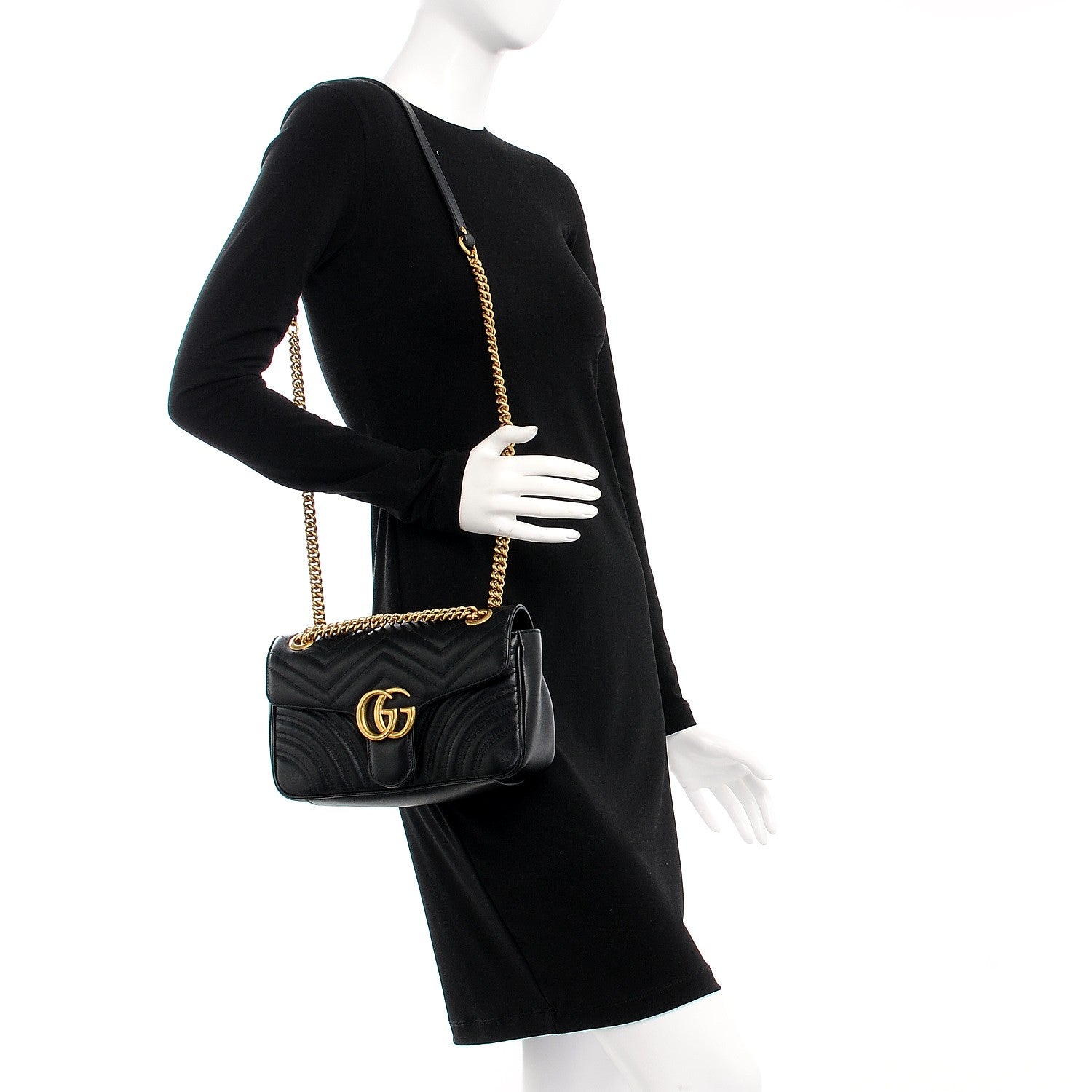 Gucci Calfskin Matelasse Small GG Marmont Shoulder Bag Black 2 of 11