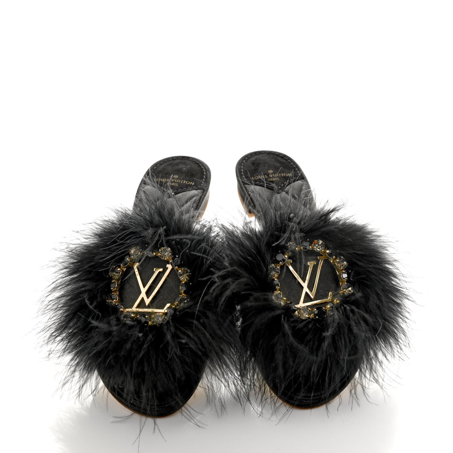 Marabou Crystal LV Marilyn Flat Mule 37 Black
