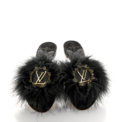 Louis Vuitton Marabou Crystal LV Marilyn Flat Mule 37 Black 9 of 9