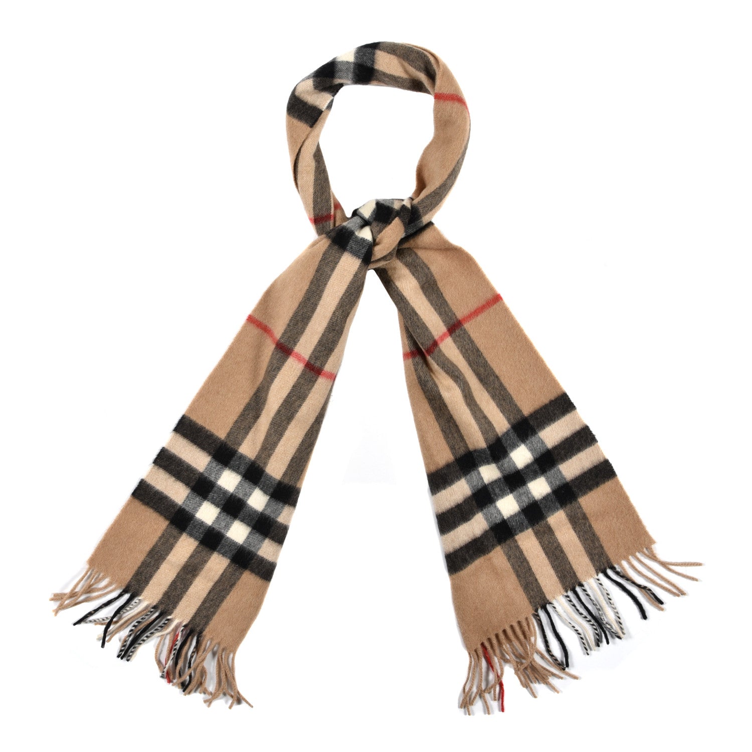 Burberry Cashmere Nova Check Fringe Scarf Camel 1 of 4