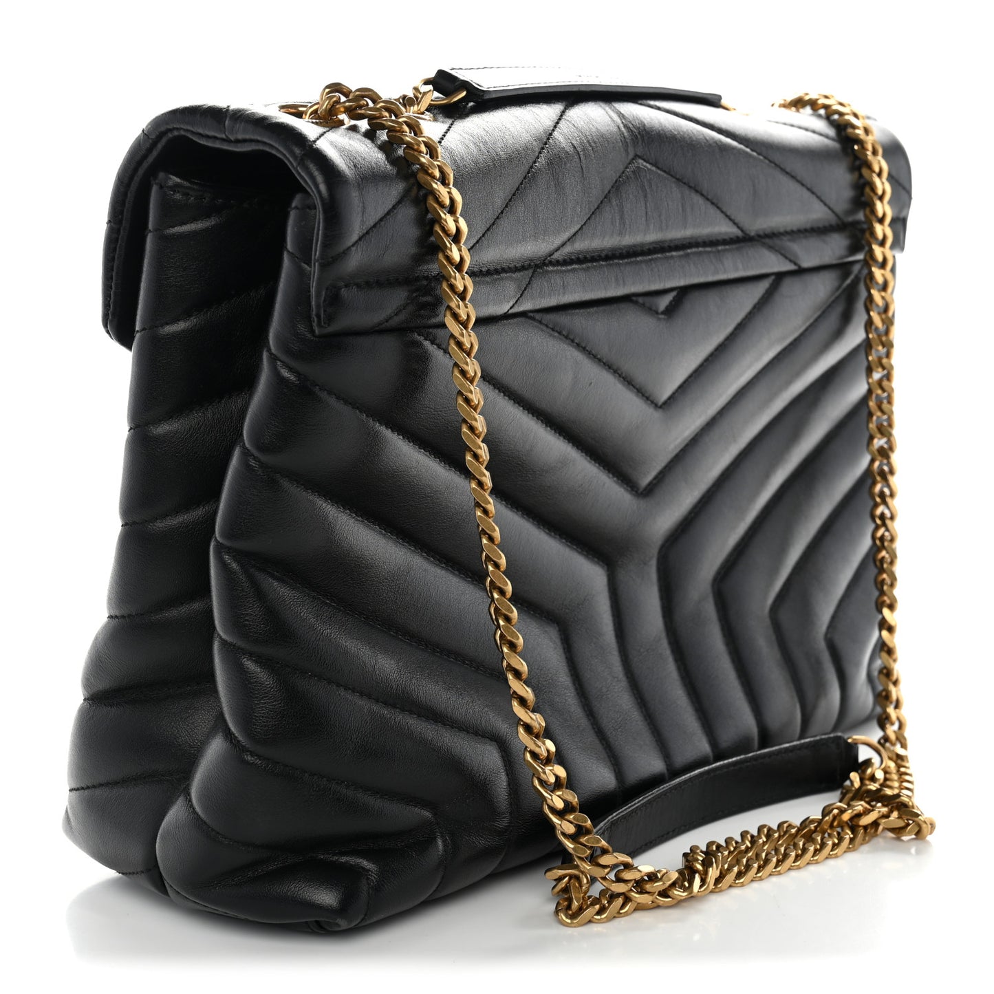 Calfskin Y Quilted Monogram Medium Loulou Chain Satchel Black