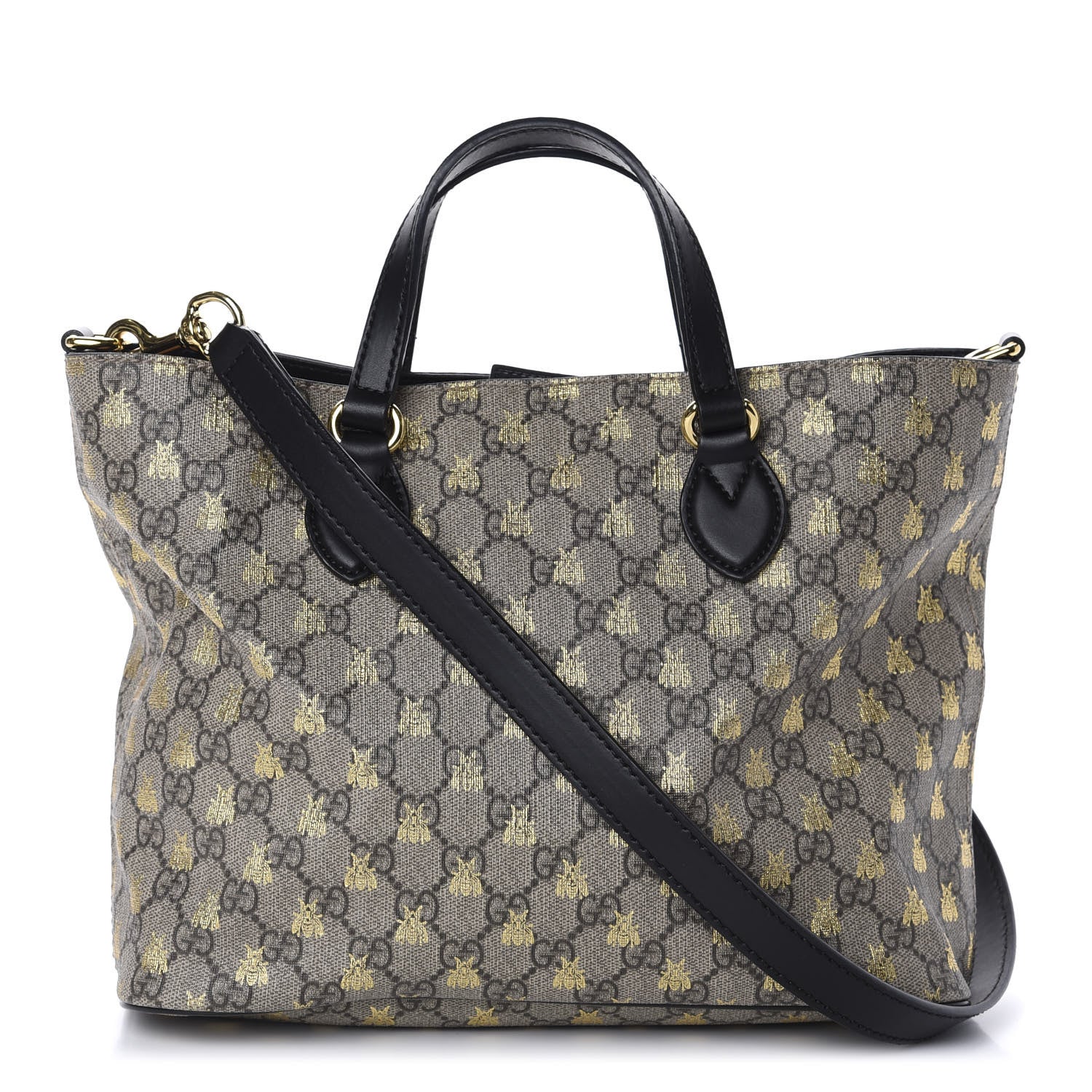 Gucci Soft GG Supreme Monogram Bees Small Crossbody Tote Beige Oro Black 1 of 10