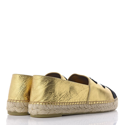 Chanel Metallic Lambskin Grosgrain CC Espadrilles 39 Gold Black 4 of 10
