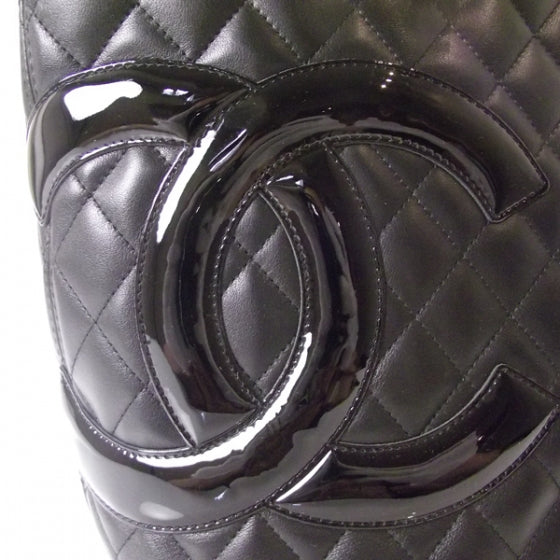 Calfskin Quilted Large Cambon Tote Black