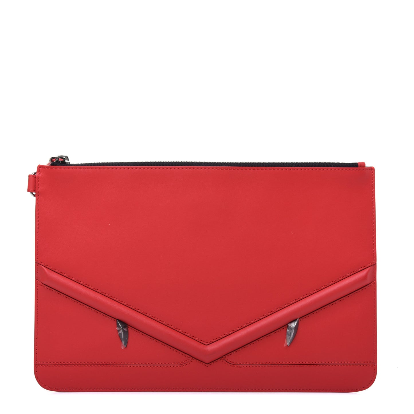 Vitello Century Eyebrow Monster Eyes Embossed Flat Pouch Rosso