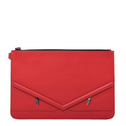 Fendi Vitello Century Eyebrow Monster Eyes Embossed Flat Pouch Rosso 1 of 13